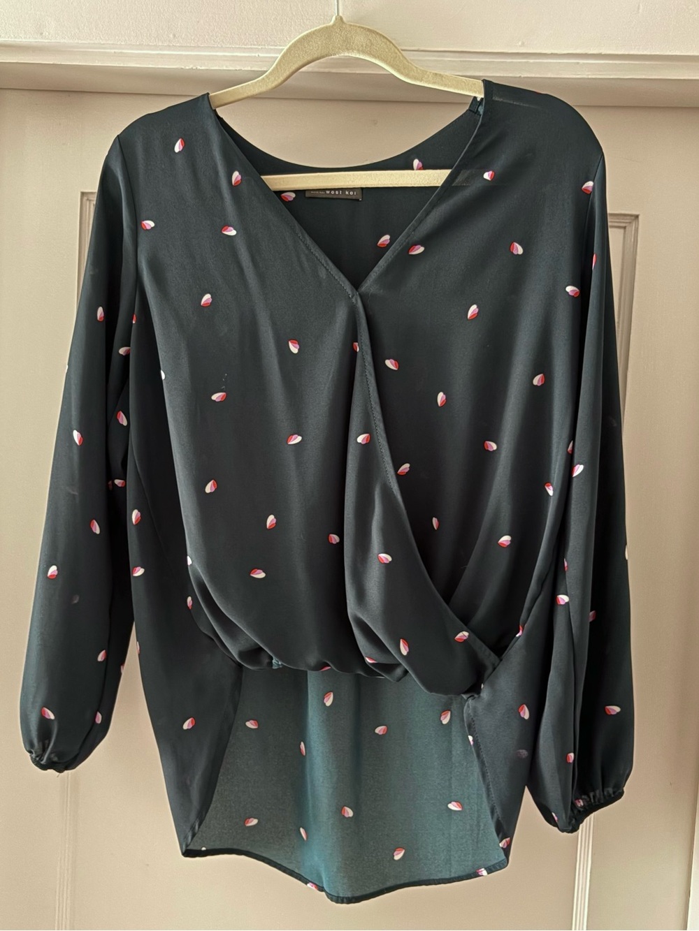 West Kei Turquoise Blouse with Pink Dot Print